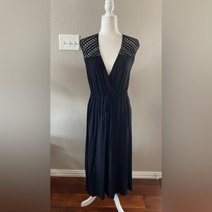 Vintage Y2K Liz Claiborne Deep V-Neck Maxi Dress Crocheted Sz L